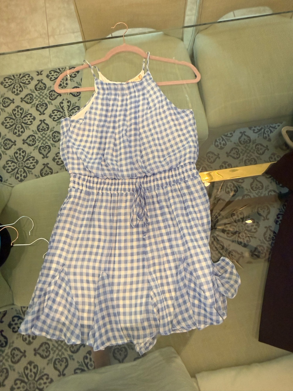 Altar'd State Girls Blue and White Gingham Tank Dress